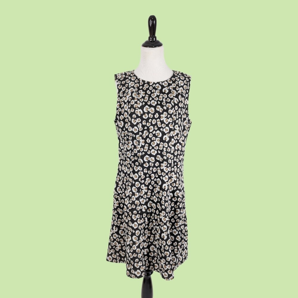 Current Air Leopard Animal Print Grey Shimmer Mini Dress L Gold Fit Flare